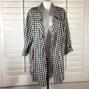 Trench-style linen open front coat